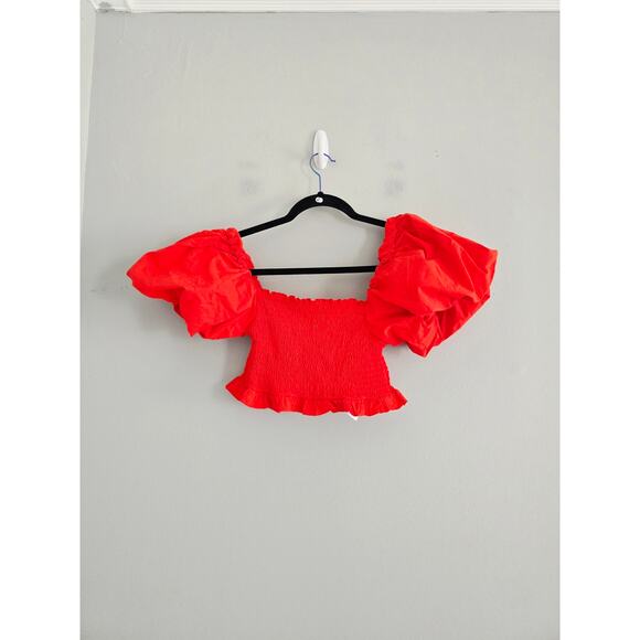 Zara Red Puffy Sleeve Croo Top S - Picture 4 of 4